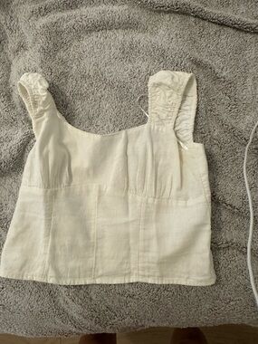 Cream Square-Neck Linen Blend Tank Top